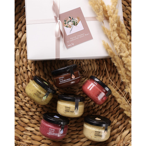 Подарунковий набір крем-меду до 8-го березня на шість смаків по 140 грамів 